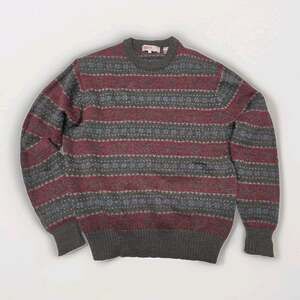 Vintage Astor One Fair Isle Cable Knit Sweater Womens Size XL Navy Gray Nordic